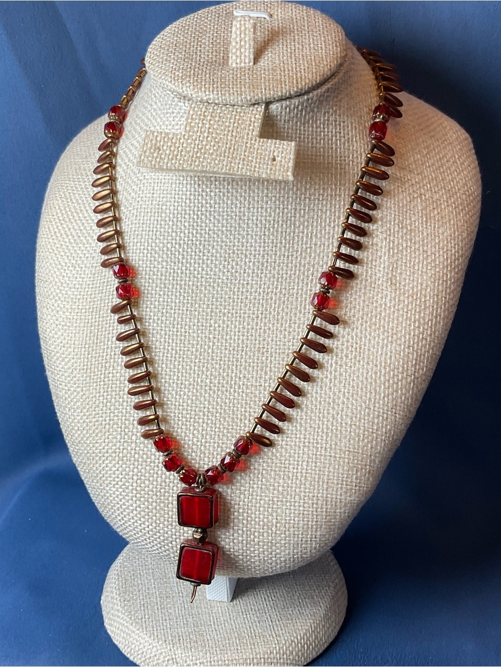 Vintage Red Glass Pendant Necklace w/ Patented Clasp | Artisan Statement Jewelry